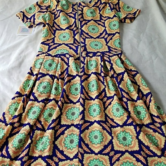 NEW Lularoe Amelia Mod Floral‎ Dress S Fit & Flare Blue Yellow Orange NWT - Picture 6 of 8